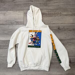 Looney Tunes Hoodie Sweatshirt Mens Small White Gildan Heavy Blend Graphic nerd